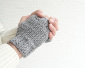 Knit Gray Men Gloves / Fingerless Gloves for Men / Wrist Warmers - LedaDesign