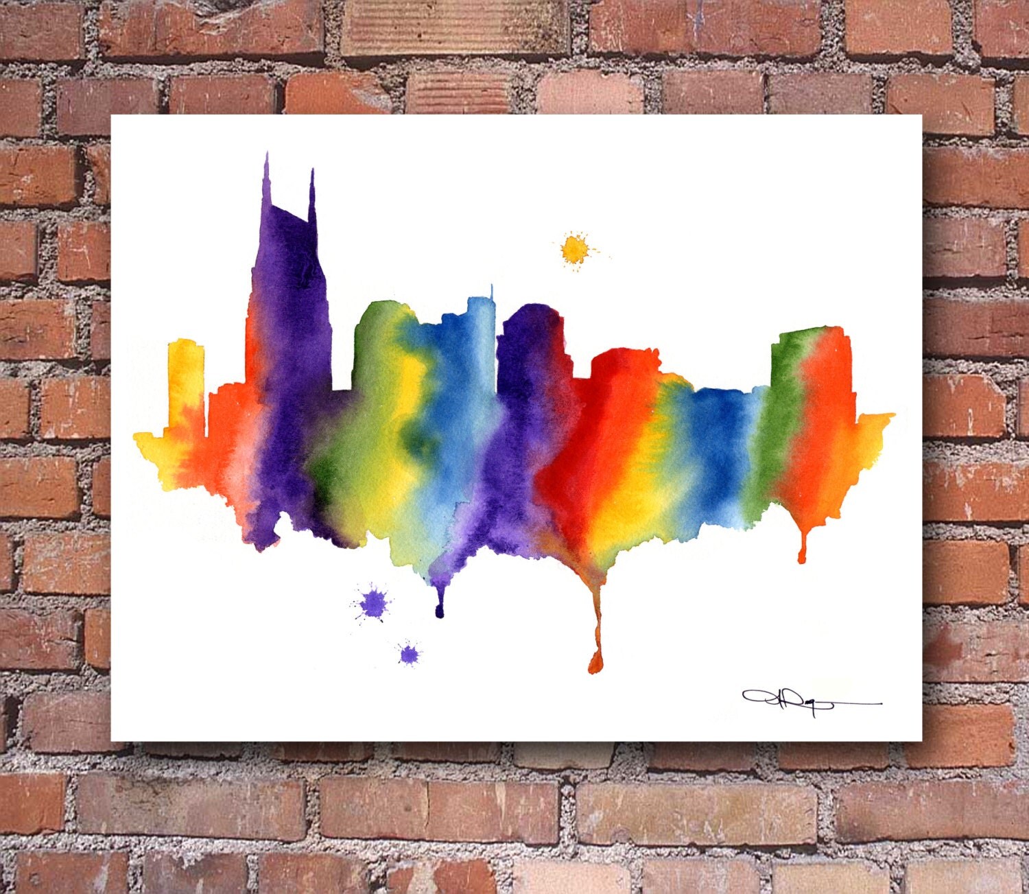 Nashville Skyline Abstract Watercolor Art Print Wall Decor