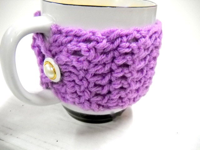 Crochet Mug Cozy, Radiant Orchid Coffee Cup Cozy, Oversized Mug Cozy - StitchKnit