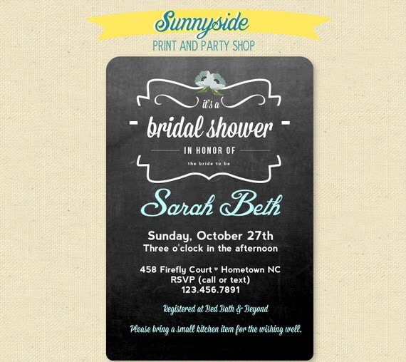 Vintage Floral Chalkboard Bridal Shower Invite - Chalk Board Invitation Il_570xn