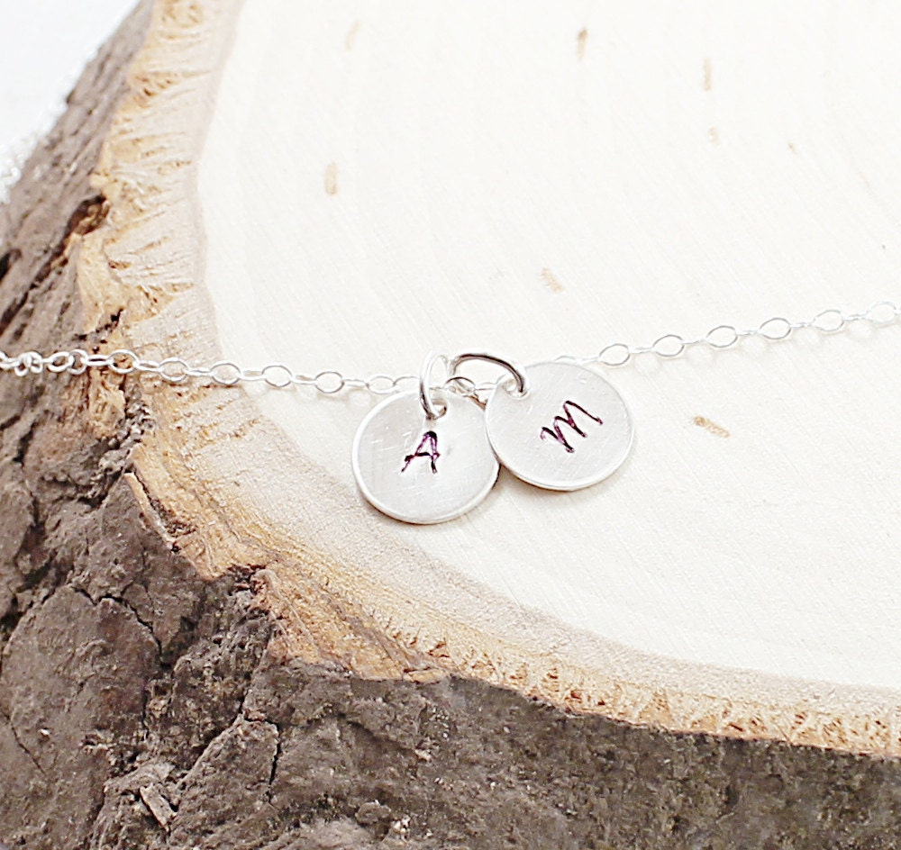 Personalized necklace - two initial necklace sterling silver jewelry engraved pendant for men - NatureLook