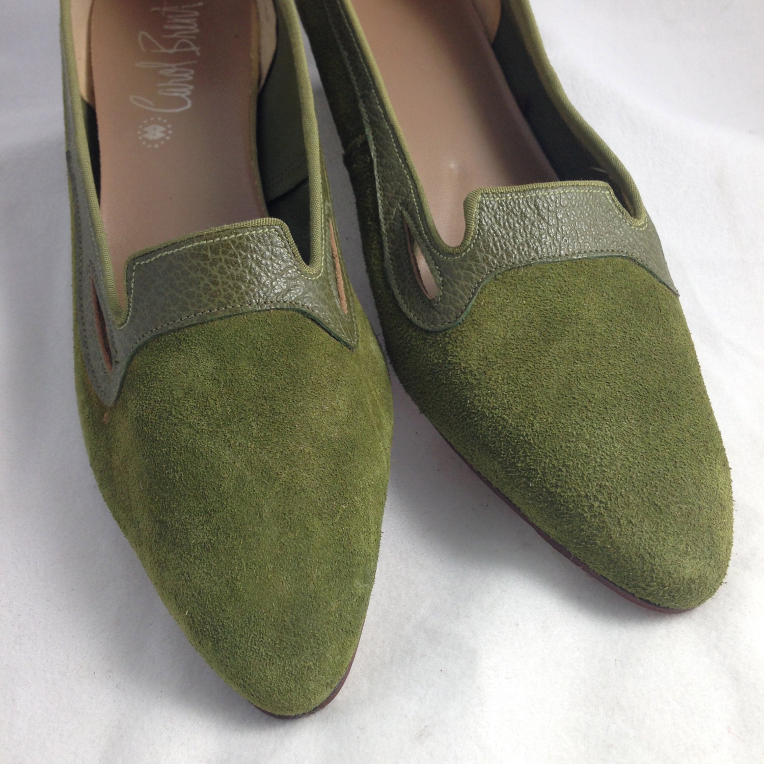 Vintage 1960s Olive Green Sude Flats By By Tiddleywinkvintage