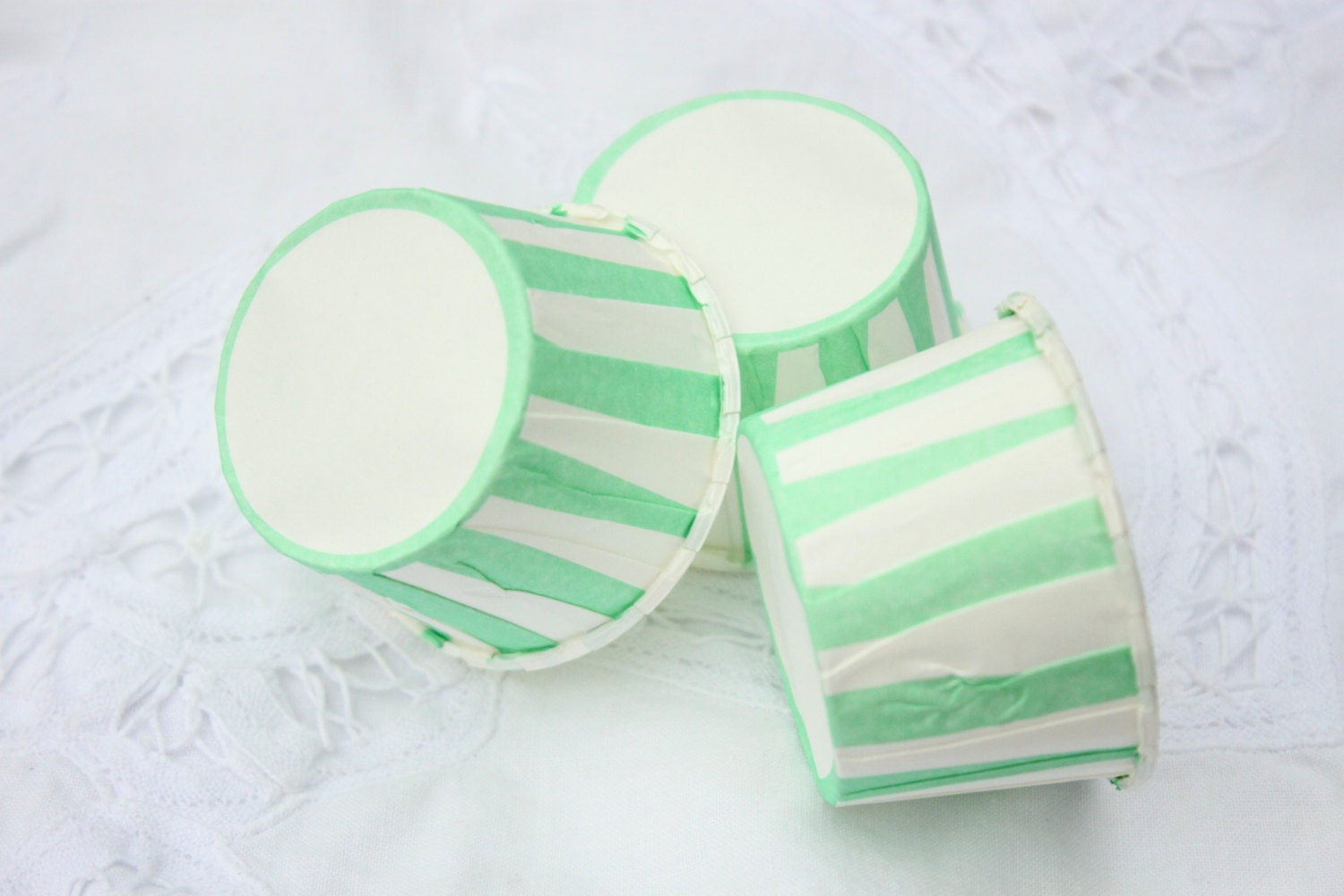 Mint Green & White Baking Cups -- Set of 12 -Stripe - Paper Nut Candy Dessert Cups Il_570xn