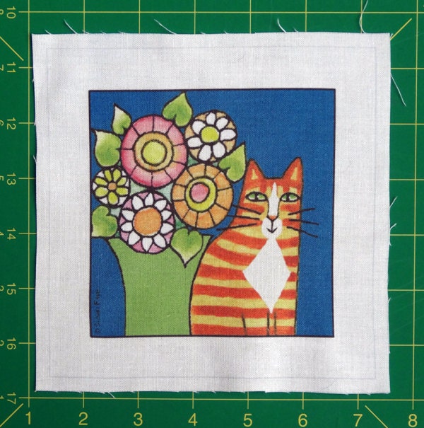 Orange Tuxed Cat Quilt Block Fabric Craft Panel for DIY Sewing/ Ginger Tabby - SusanFayePetProjects