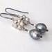 Gray Freshwater Pearl Sterling Silver Earrings, Art Nouveau Violet, Petite Dangle