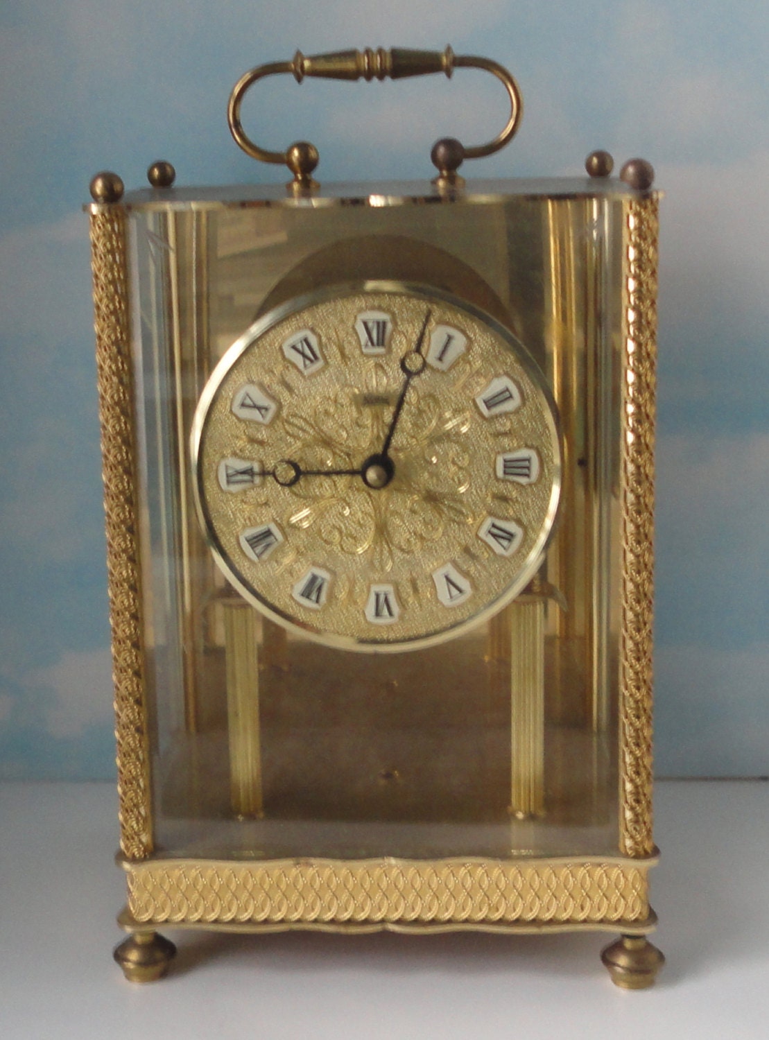 Vintage Koma Mantle Clock. Metal and Glass. Germany