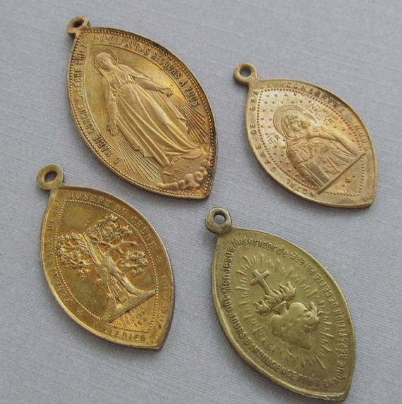 Antique Virgin Mary Religious Medals 4 Piece Lot by davidjp1927