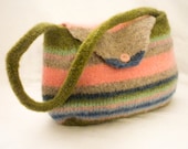 Girls Handmade Felt striped green pink blue purse great gift for a girl play purse - Bylala