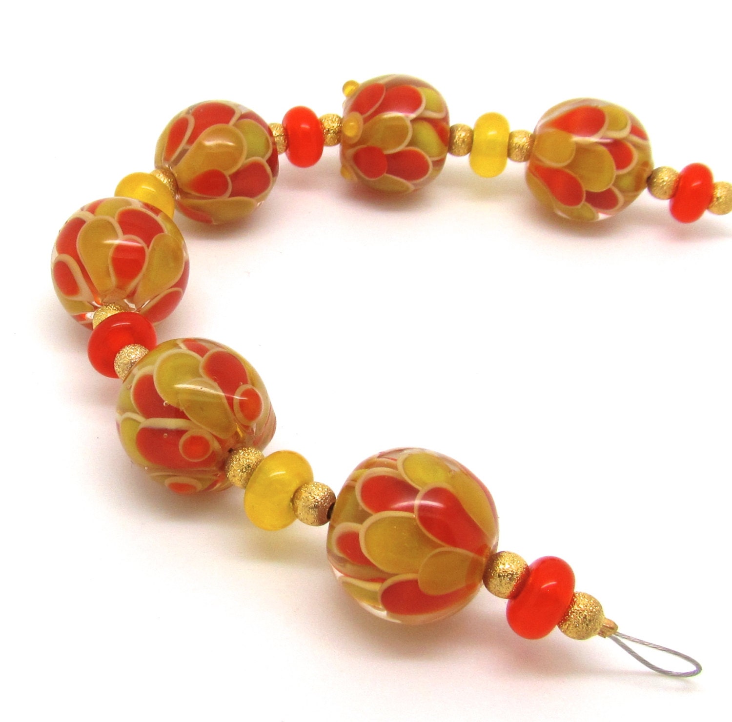 Lampwork Petal Beads Orange Beads Flower by AlchemyLampworkUK