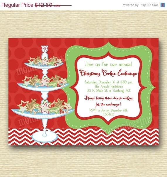 HOLIDAY SALE 10% off Christmas Cookie Exchange or Swap Party Invitation - Two Versions Available - PRINTABLE Invitation Design Il_570xn