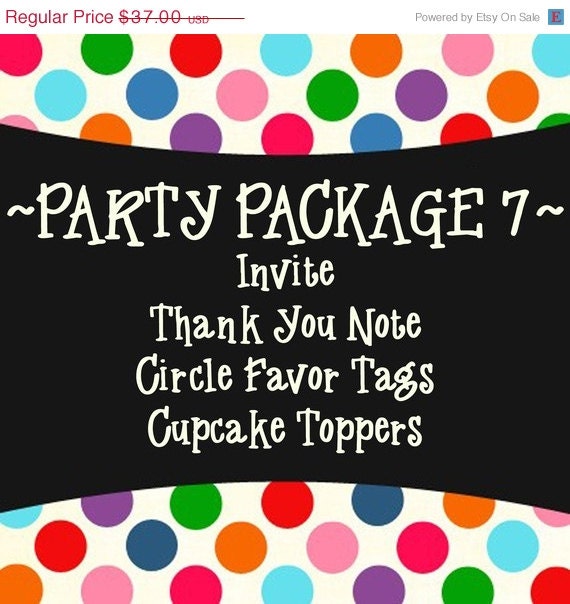 10% Off Holiday Sale Party Package 7 - Invite, Thank You, Cupcake Toppers and Circle Favor Tags - PRINTABLE DESIGNS Il_570xn