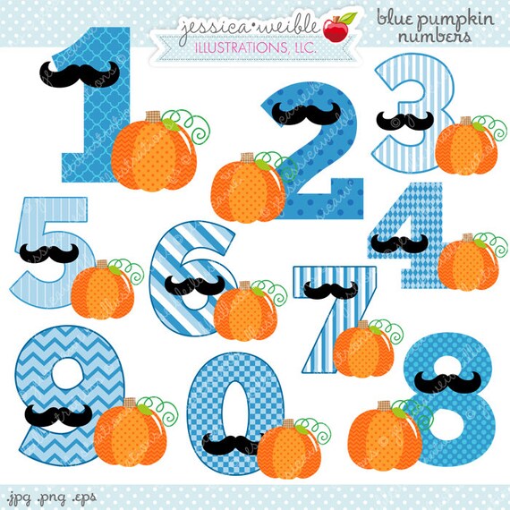 Blue Pumpkin Numbers Cute Digital Clipart - Commercial Use OK - Halloween Graphics, Halloween Clipart, Pumpkin Number Graphics Il_570xn