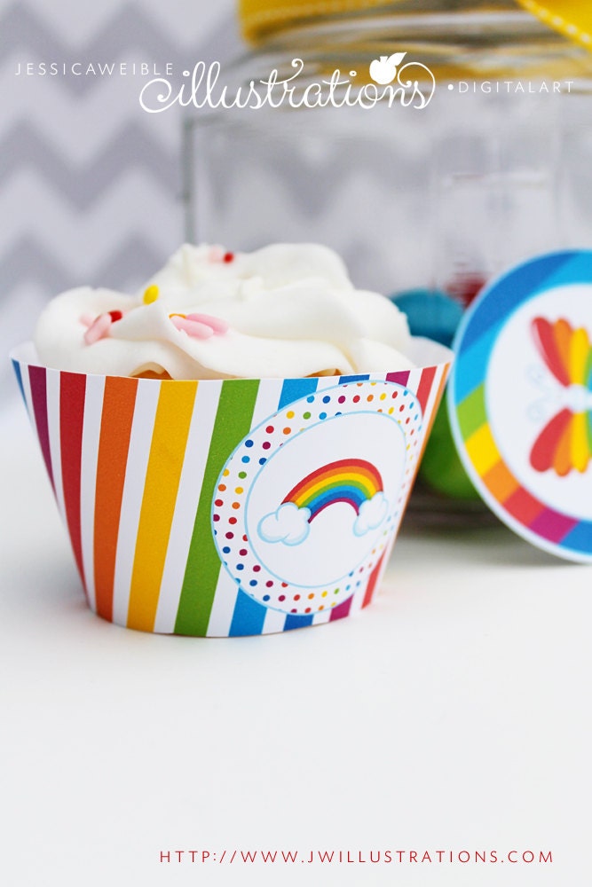 Rainbow Pretty Theme - Printable Cupcake Wrappers- Rainbow Cupcake Wrapper- Printable Party Favors - Rainbow Party Printables