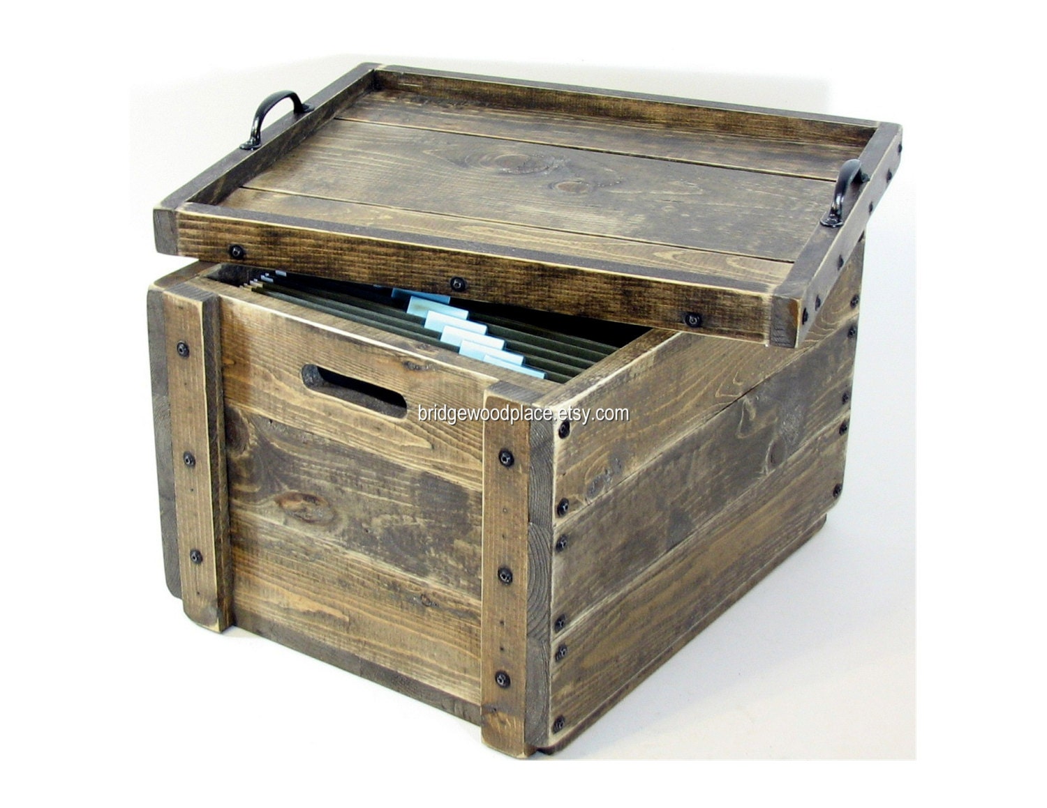 Wooden Crate For Files Rustic Wood Filing Box by BridgewoodPlace