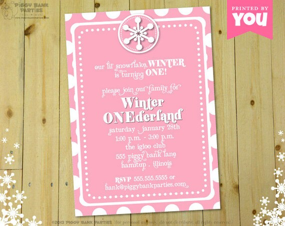Pink WINTER ONEderland Invitation - DIY Printable First Birthday Invite // Winter and Snow Themed Invitations Il_570xn