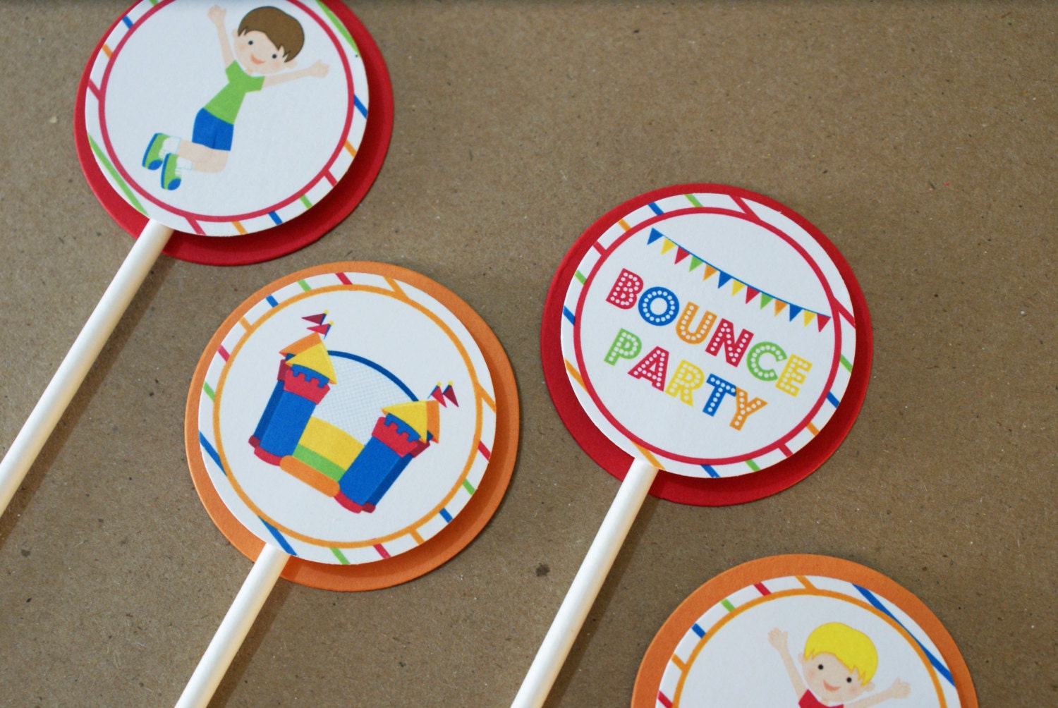 Set of 12 Boy's bounce house birthday party cupcake toppers Il_570xn