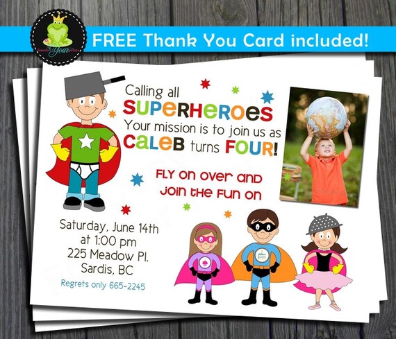 Superhero Birthday Invitation - FREE Thank You Card Included Il_570xn