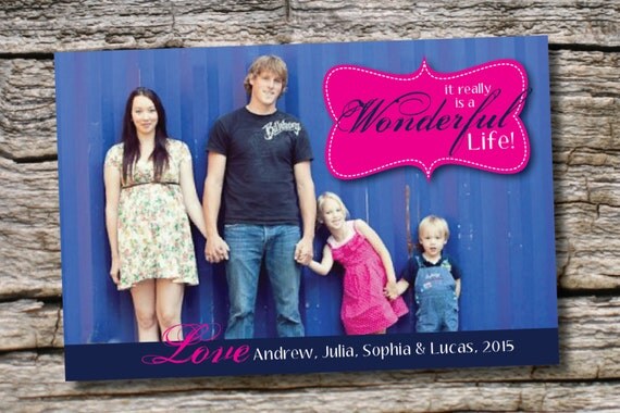CHRISTMAS PHOTO CARD Wonderful Life Merry Christmas Photo Card, Digital holiday- diy, you print, printable Il_570xn