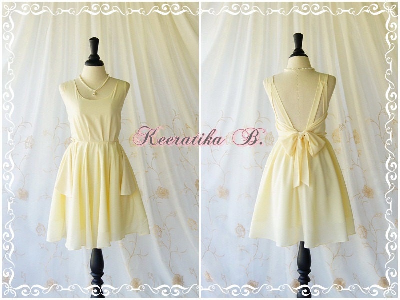 A Party Dress - V Shape Vanilla Cream Dress Bridesmaid Dresses Vanilla Dresses Prom Party Dress Backless Dress Deep Back Bow Dress Custom