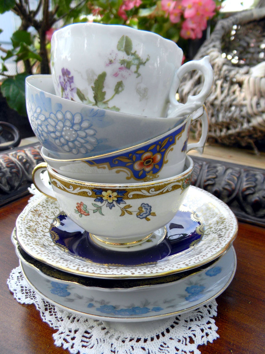 4 MISMATCHED Cups and Saucers Lot Tea Party by TheVintageTeacup