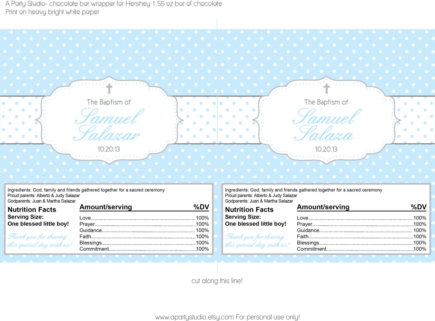 Polka Dot Baptism- Blue and Grey or Pink and Grey Chocolate Bar Wrappers- print your own Il_570xn