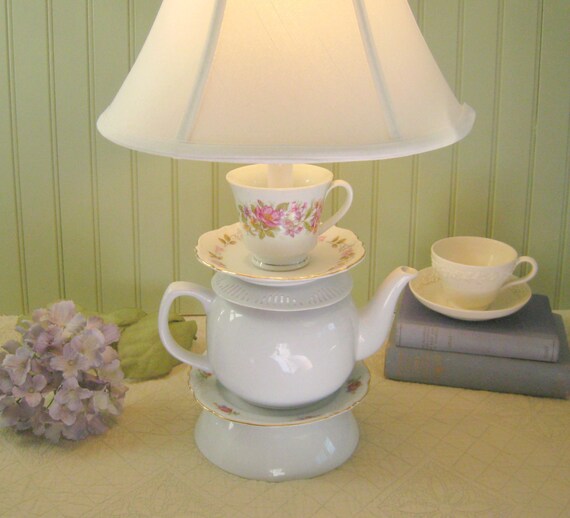 Floral Teapot Lamp Teapot Tea Cup and Saucer by ThistleandJug