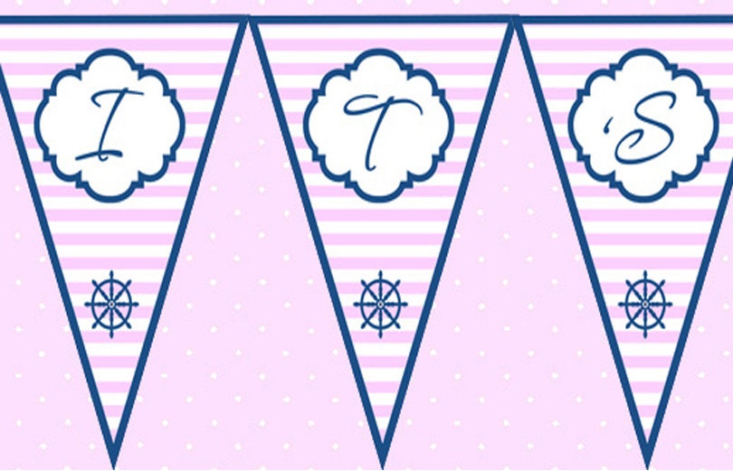 Instant Download Nautical Pink & Navy It's a Girl Banner Il_570xn