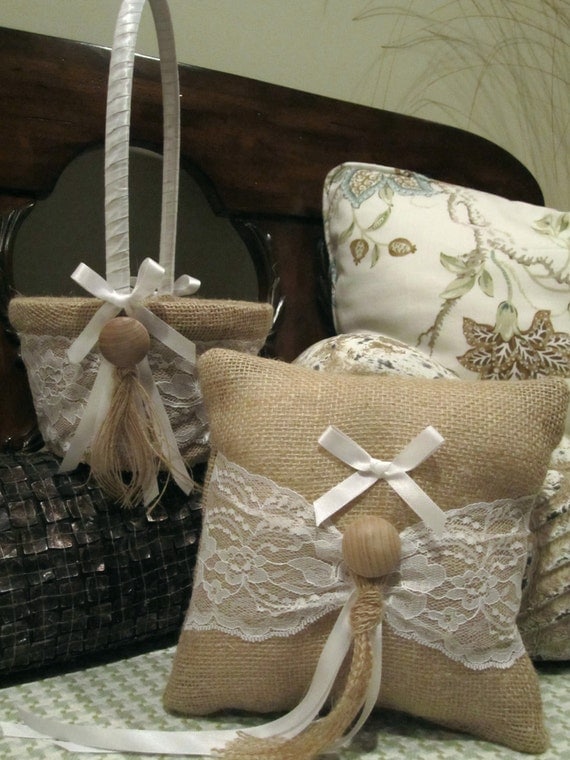 Burlap Ring Bearer Pillow Flower Girl by CustomFavorBoutique