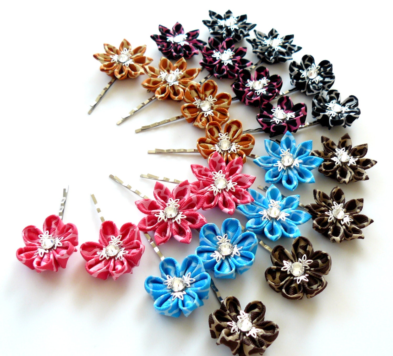 Kanzashi Fabric Flowers Small Flower Bobby Pins Girls Hair