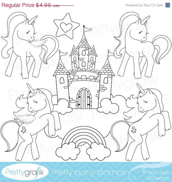 40% OFF SALE pony digital stamp commercial use, vector graphics, digital stamp, digital images, unicorn, fairytale - DS514 Il_570xn
