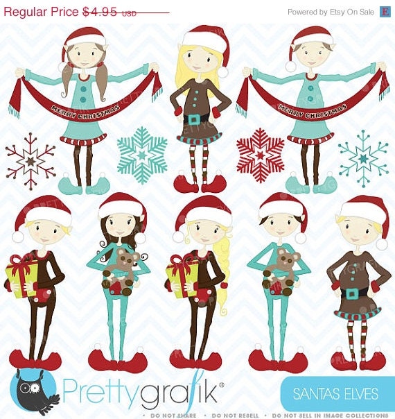 70% OFF SALE christmas elves clipart commercial use, vector graphics, digital clip art, digital images - CL418 Il_570xn
