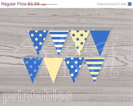 EVERYTHING 70 % OFF Printable Pennant, Blue Yellov Banner, Polka Dot, Striped, Simple Color, Birthday Party, Baby Boy Shower, PDF file, in Il_570xn