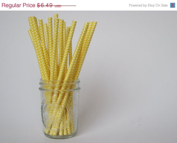 Cyber Week SALE 10% OFF 50 Yellow and White CHEVRON Paper Straw - ships less than 24 hours Il_570xn