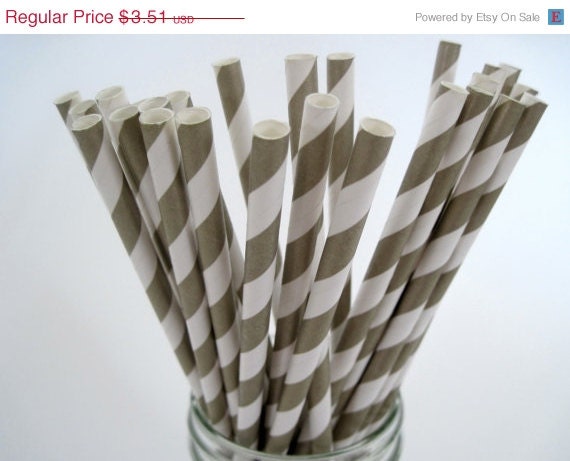 ON SALE 25 Gold Metallic Strpe Paper Straws - ships less than 24 hours Il_570xn