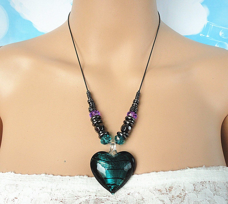 Dark teal heart choker necklace, bib necklace, short necklace, wedding