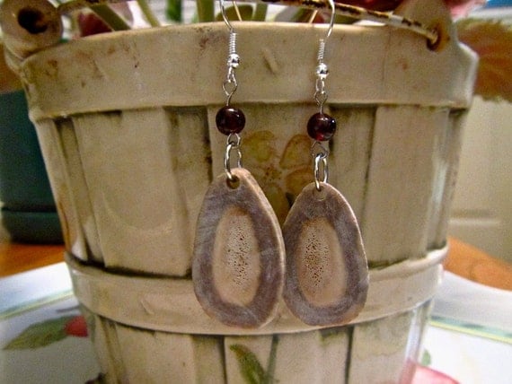 Caribou Antler Earrings with Garnet Accent