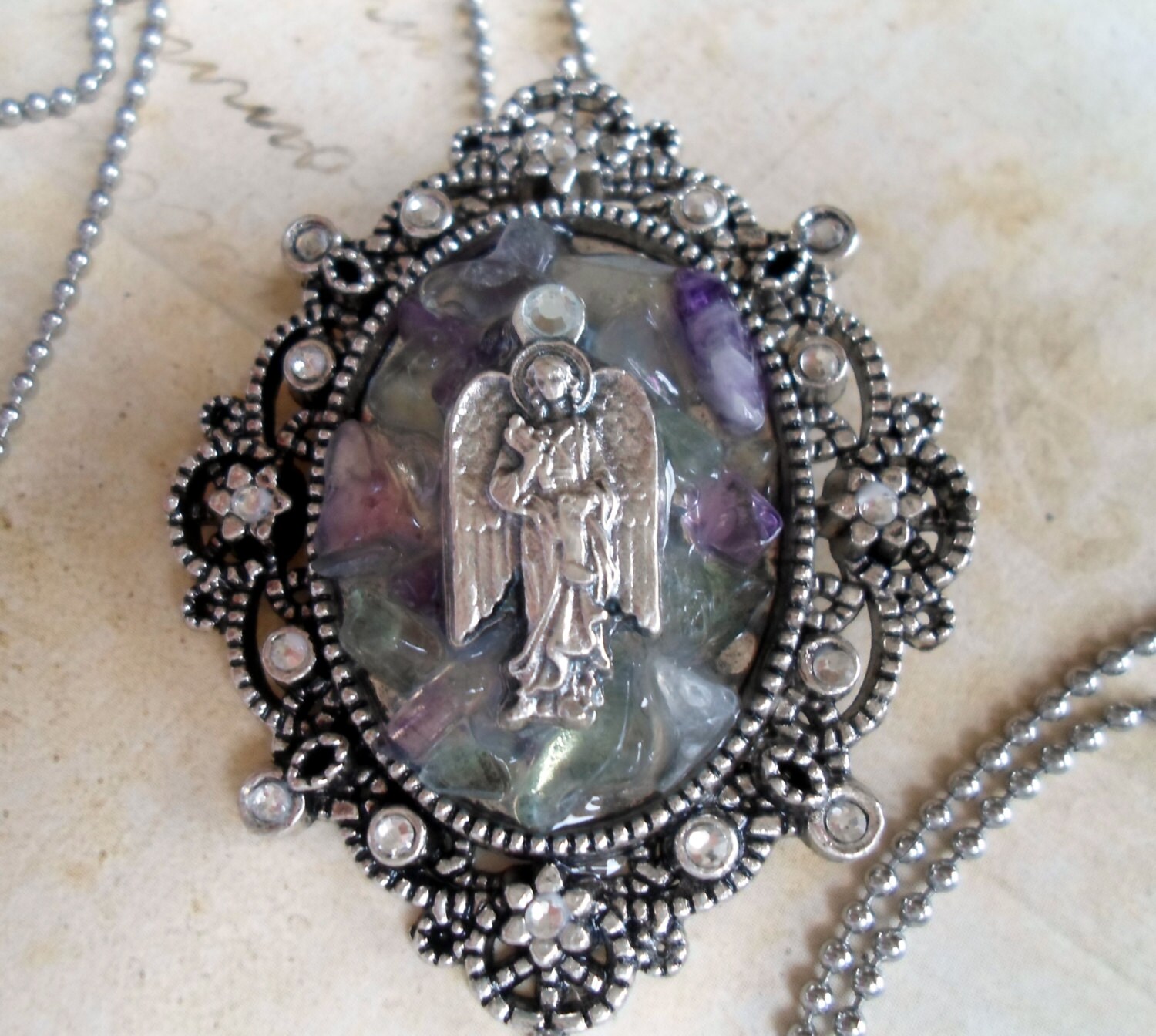 Archangel Gabriel Gemstone Holy Medal Amulet with by MarysPrayers