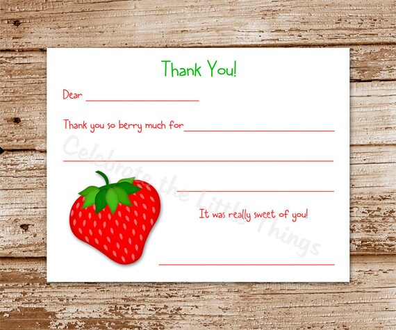 DIY Printable / Strawberry Fill-in Thank You Cards for Kids (Instant Download) Il_570xn