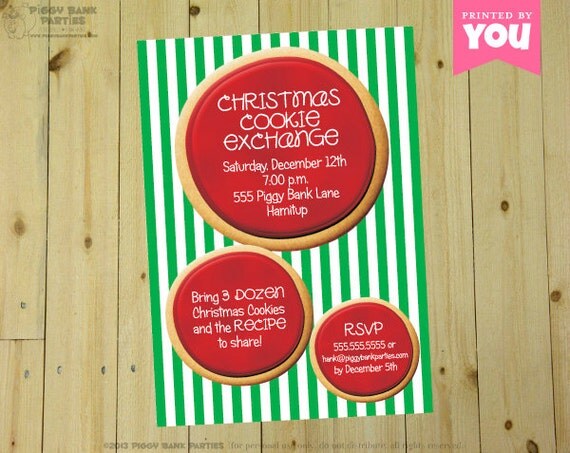 Christmas SUGAR COOKIE Invitation - Personalized DIY Printable Circle Cookies Invite // Christmas Party // Christmas Card // Cookie Exchange Il_570xn