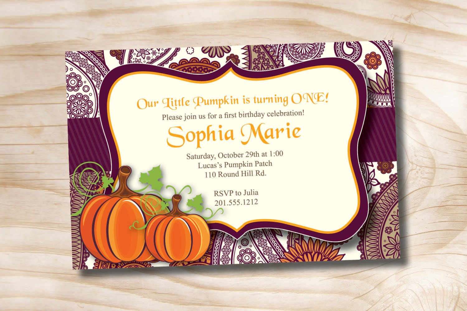 LITTLE PUMPKIN Fall Paisley First Birthday Party Invitation Printable diy Customizable Il_570xn