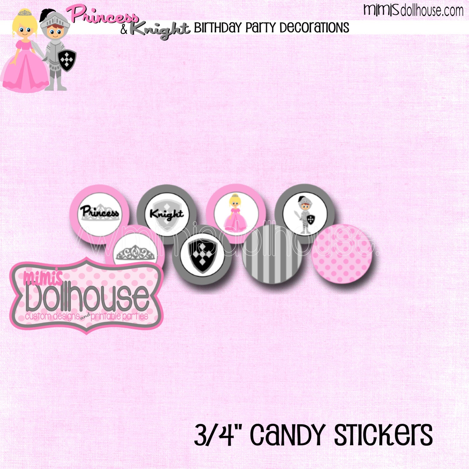 Princess & Knight 3/4" Candy Stickers-Fairytale Princess and the Knight Candy Stickers-PDF Il_570xn