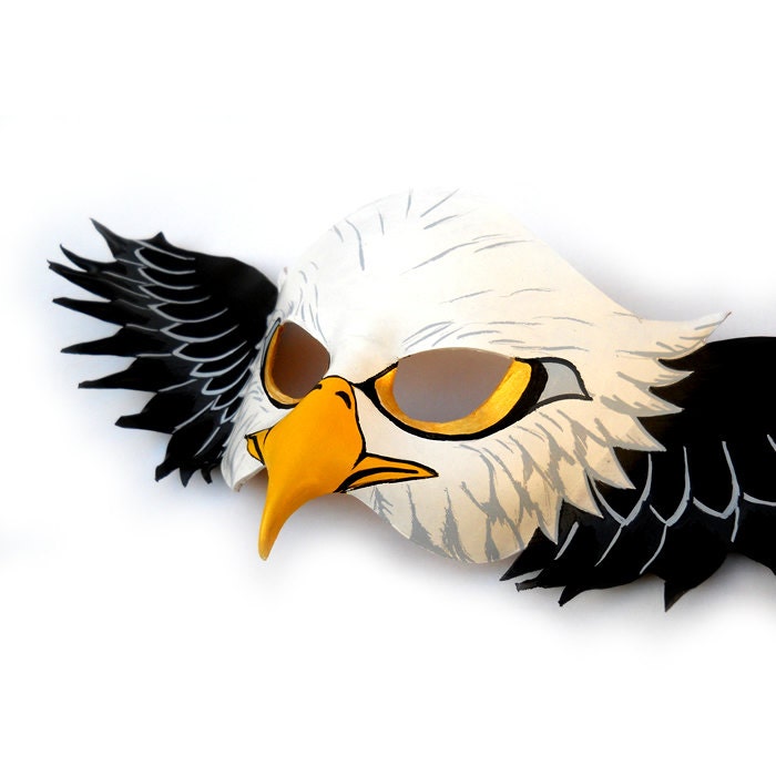 American Bald Eagle Animal Leather Mask Black White Wings Halloween ...