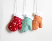 Felt mittens ornament - christmas home decor - set of 3 - ready to ship - MiracleInspiration