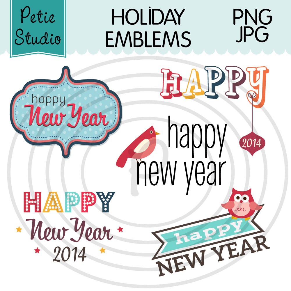 Instant Download: Happy New Year Greetings Sayings, New Year Emblems with Bird and Owl- Winter118