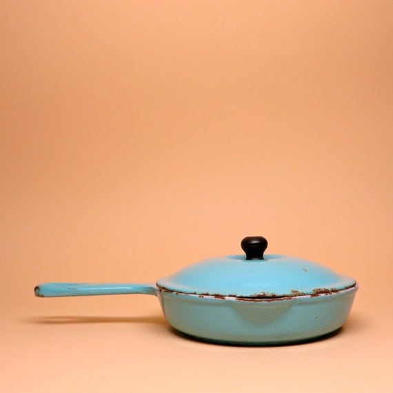 Vintage Le Creuset Blue Small Pan P16 Enamel Cast by hensfeathers