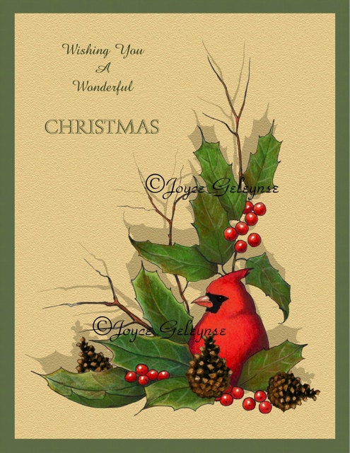 Items similar to Printable Christmas Card, Birds, Red Cardinal, Twigs ...