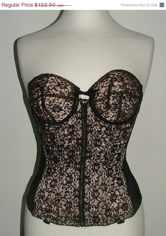 Vintage 1950s Lovable Black Lace Bullet Bra Bustier 34b 