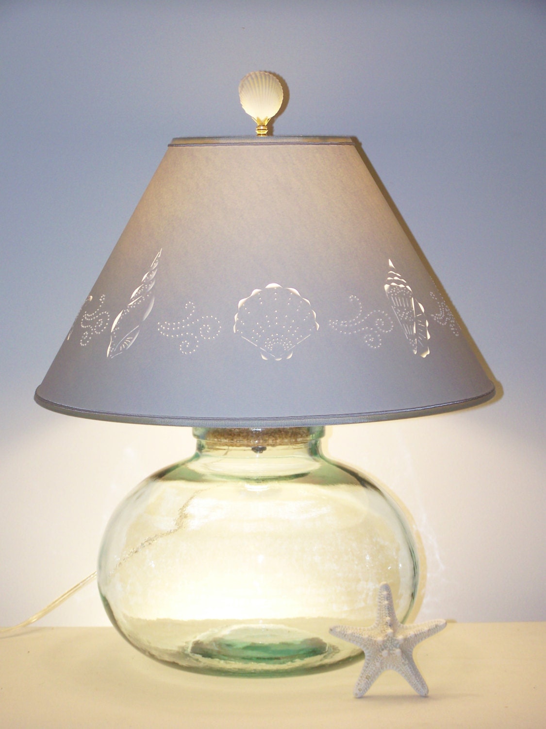 Fillable Bean Jar Lamp with Seashell Cut by BarbaraGailsLamps