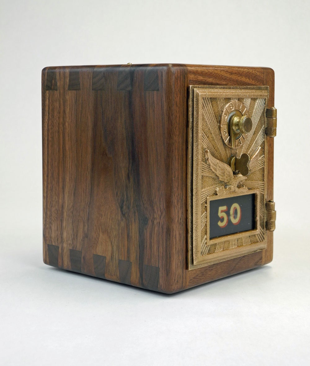 Walnut Post Office Box Coin Bank 1920 by appcraftsmen on Etsy