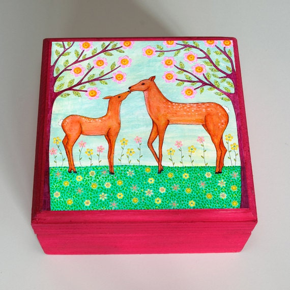 Jewelry Box Keepsake Trinket Box Woodland Animal Theme by Sascalia